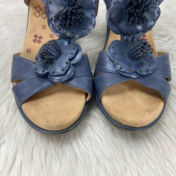 Naturalizer 9 N Womens Blue Leather Explorer Floral Detail Wedged Sandals - Picture 5 of 11